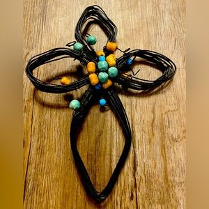 Handmade Wire And Bead Cross Hanging Wall Decor